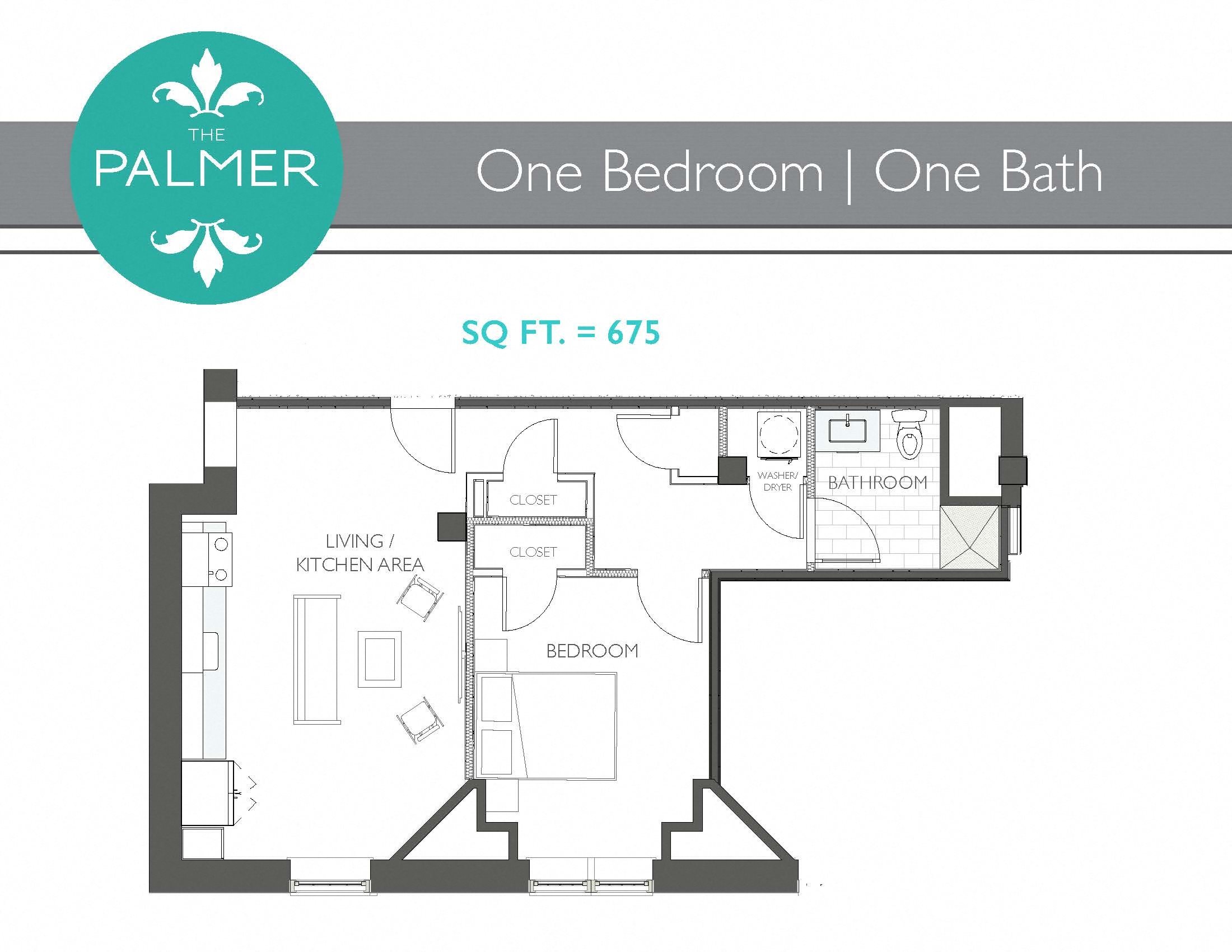 1 Bedroom 1 Bathroom Floor Plan 3